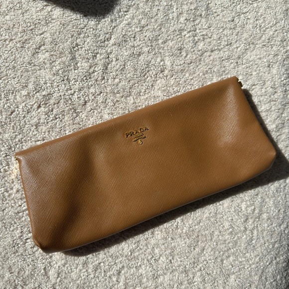 Prada Tan Leather Pouch with Gold Logo - Picture 2 of 9